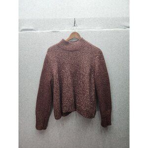 Ann Taylor Factory Womens Metallic Knit Sweater XL Burgundy Acrylic/Wool Blend